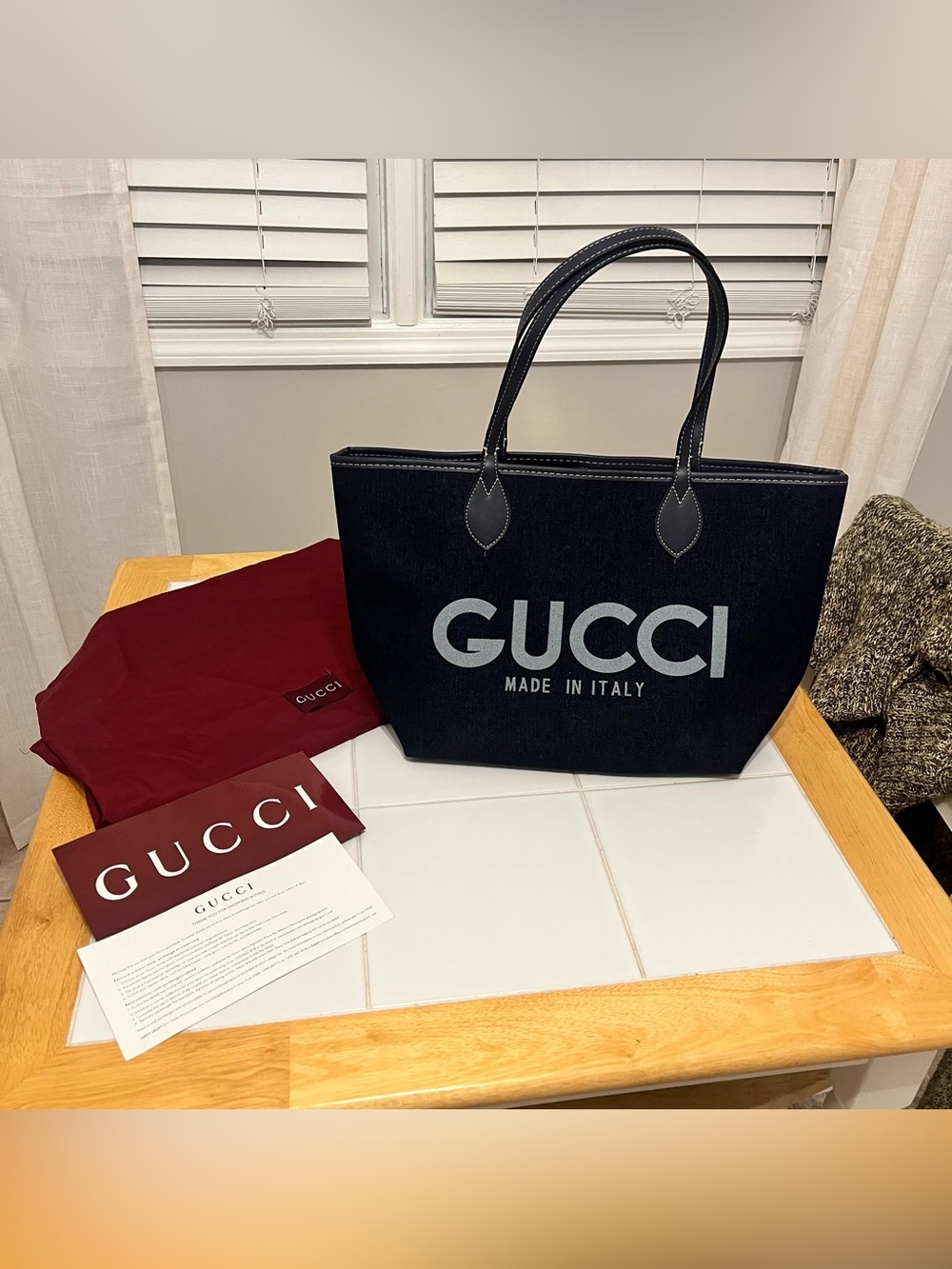 Gucci Women’s Totissima Blue Denim Reversible Shopping Tote Bag Purse Wallet